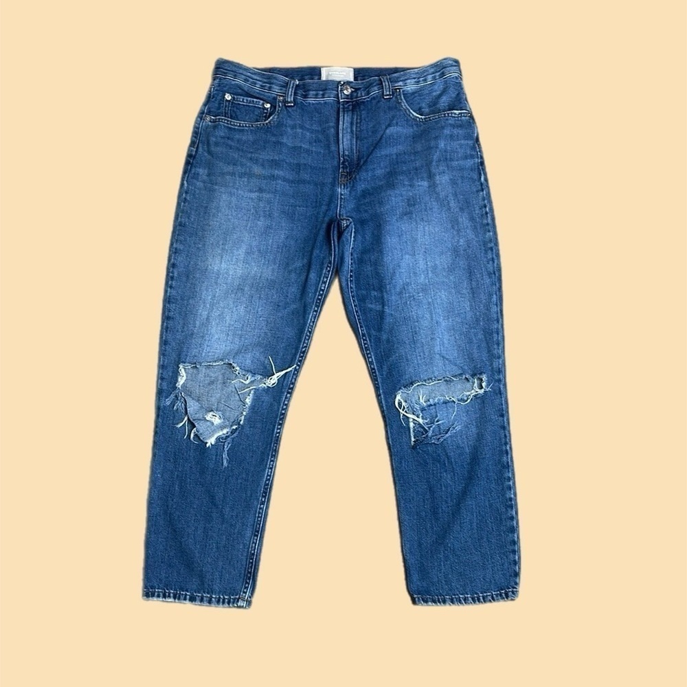 Everlane Womenās The Summer Jean High Rise Straight Leg Distressed Blue Sz 32
